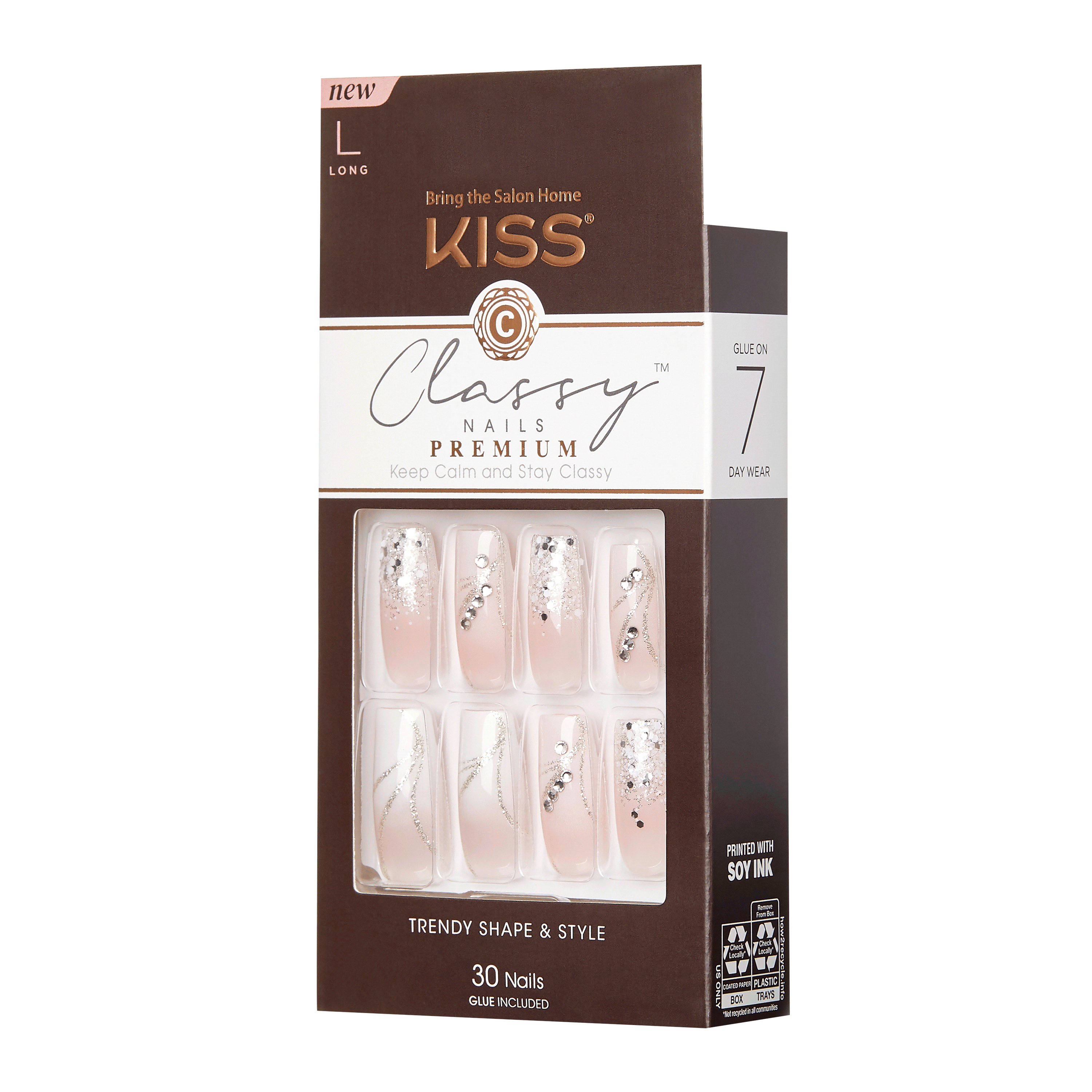 KISS Classy Nails Premium, Press-On Nails, Stunning!, Pink, Long Square, 30 Count KISS Classy Nails Premium, Press-On Nails, Stunning!, Pink, Long Square, 30 Count