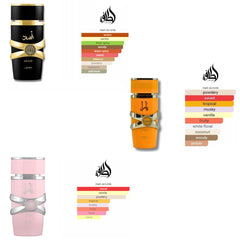 Lattafa for Unisex 3 Piece Eau de Parfum Gift Set (Yara for Women + Yara Tous for Women + Asad for Men) 3.4 Ounce/100 ml each