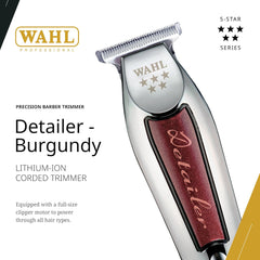 Wahl Professional Detailer Trimmer, Burgundy, Adjustable T-Blade