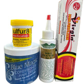 Hair Growth Bundle Pack of 4 – Virgin Hair Fertilizer, Sulfur 8 Medicated Anti-Dandruff, Blue Magic Hair Grease & Wild Growth Hair Oil – Rapid Growth & Healthy Scalp Care Set