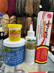 Hair Growth Bundle Pack of 4 – Virgin Hair Fertilizer, Sulfur 8 Medicated Anti-Dandruff, Blue Magic Hair Grease & Wild Growth Hair Oil – Rapid Growth & Healthy Scalp Care Set