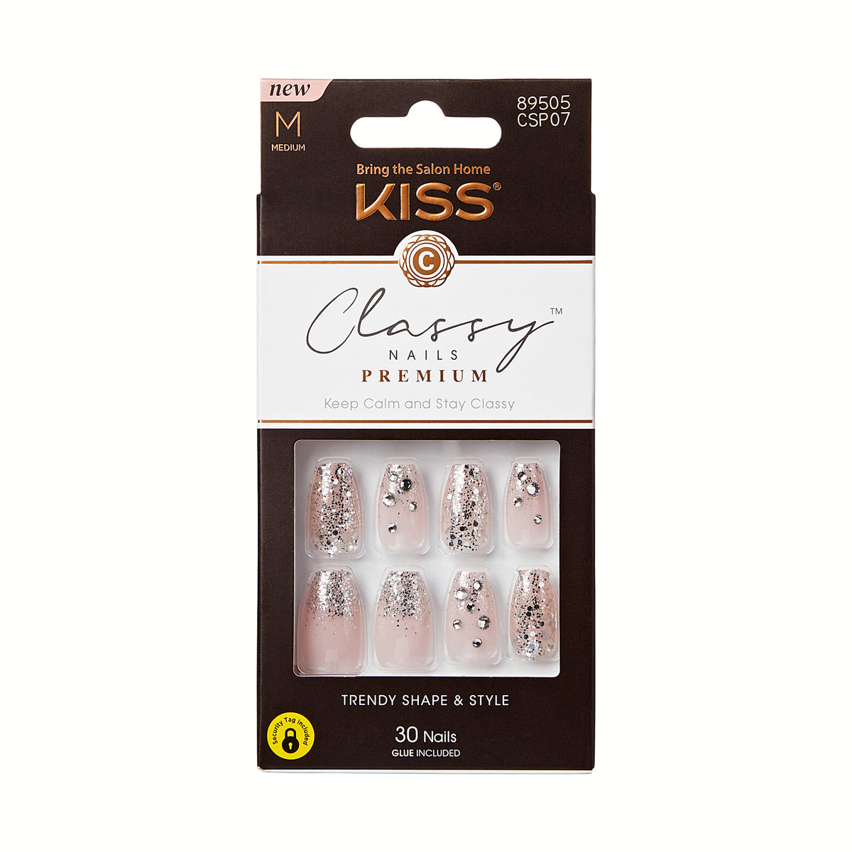 KISS Classy Nails Premium, Press-On Nails, My Muse, White, Medium Coffin, 30 Count