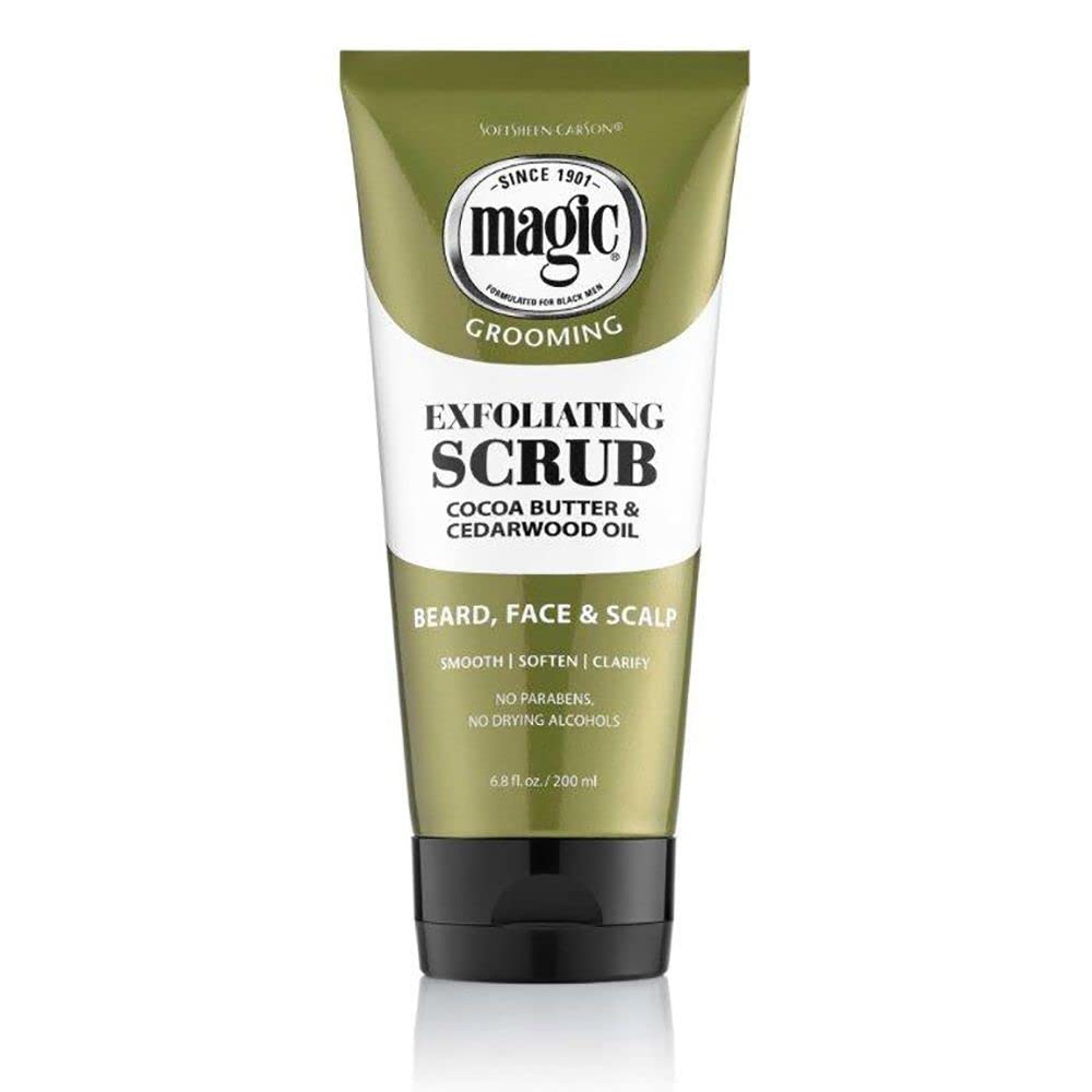 Magic Men's Grooming Facial Exfoliating Scrub Cocoa Butter and Cedarwood Oil for Beard, Skin and Scalp