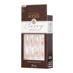 KISS Classy Nails Premium, Press-On Nails, Stunning!, Pink, Long Square, 30 Count