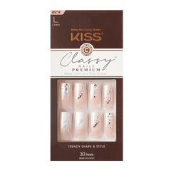 KISS Classy Nails Premium, Press-On Nails, Stunning!, Pink, Long Square, 30 Count