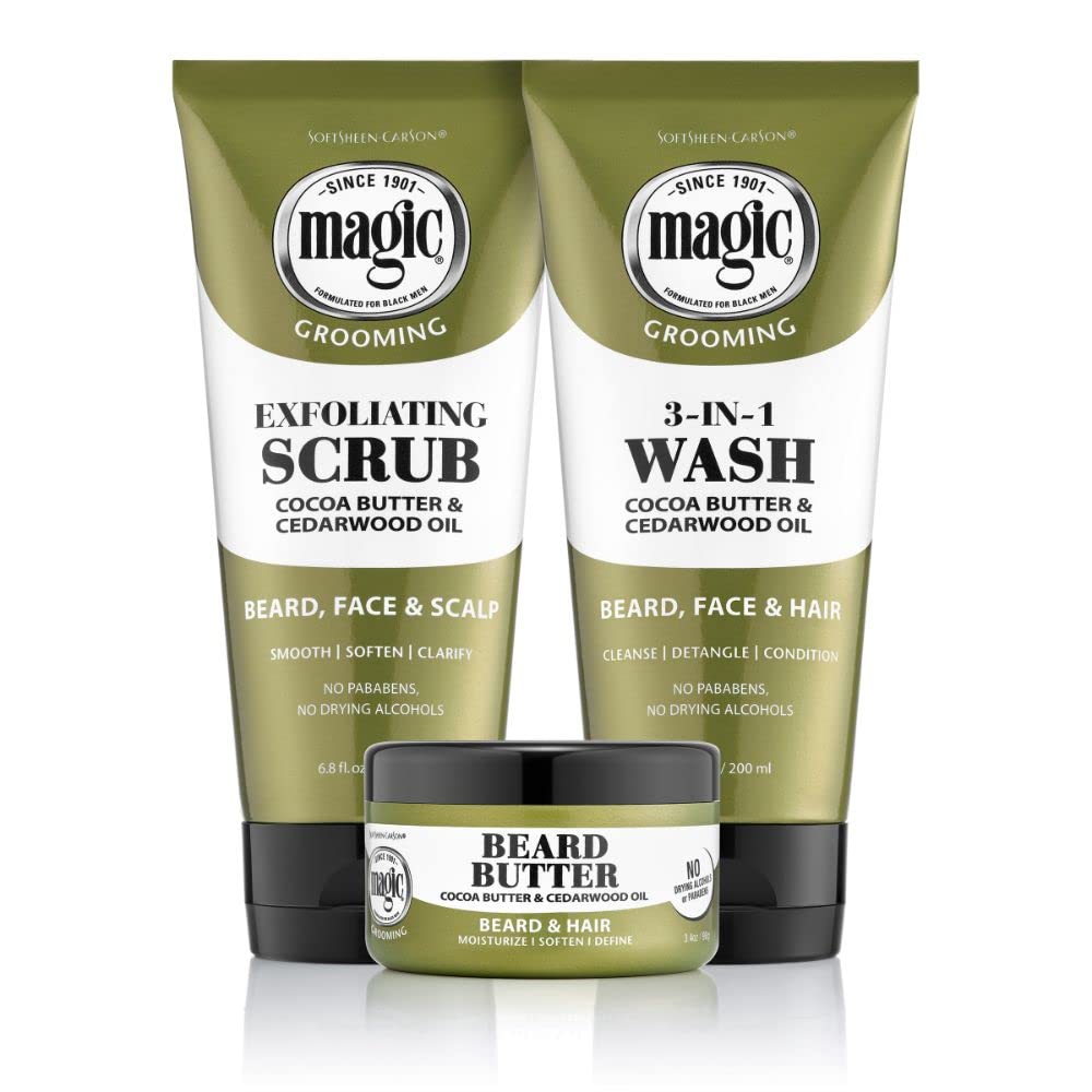 Magic Men's Grooming Facial Exfoliating Scrub Cocoa Butter and Cedarwood Oil for Beard, Skin and Scalp