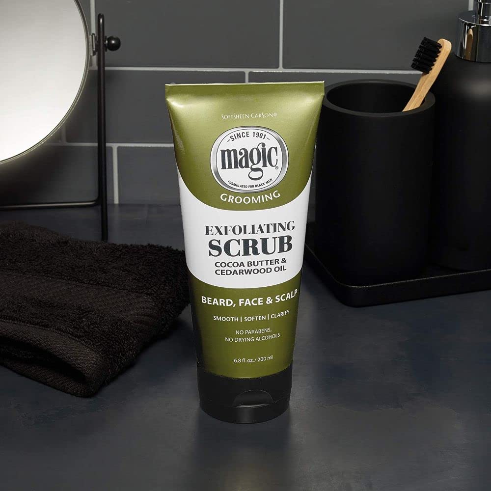 Magic Men's Grooming Facial Exfoliating Scrub Cocoa Butter and Cedarwood Oil for Beard, Skin and Scalp