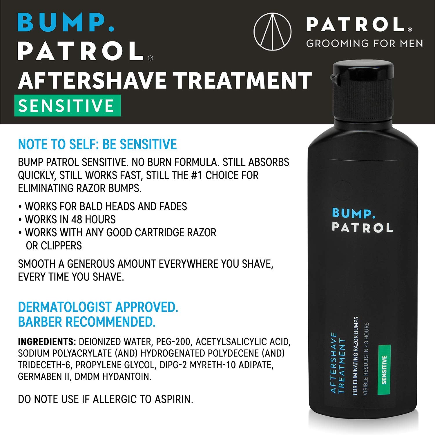 Bump Patrol Sensitive Strength Aftershave Formula - Gentle After Shave Solution Eliminates Razor Bumps and Ingrown Hairs - 2 Ounces