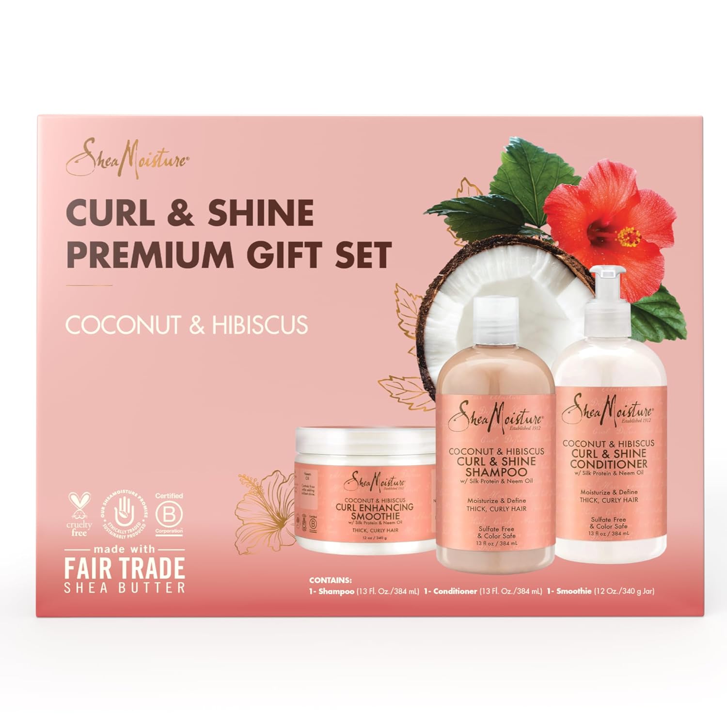 SheaMoisture Coconut & Hibiscus Curl Set Shampoo, CONDITIONER & Curl Enhancing