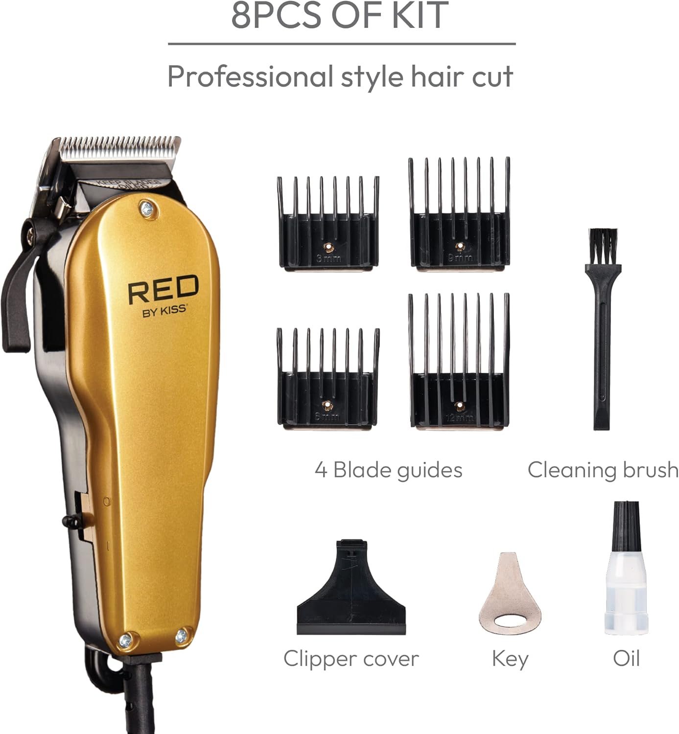 Red by Kiss Hair Clippers for Professional Haircut 8PCS