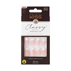 KISS Classy Nails Premium, Press-On Nails, Highlights, White, Medium Almond, 30 Count